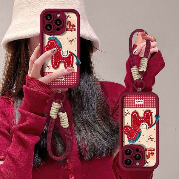 Plush Pony Lanyard Compatible with Apple 17 New Year Phone Case iPhone 15 Pro Max Sheepskin 16 Silicone 14 for Women S260128