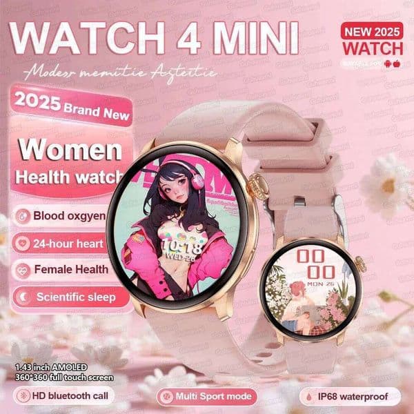 2026New Genuine 4 Mini GPS NFC Smartwatch Women Sport Track Heart Rate Oximetry Waterproof Bluetooth Call Smart Watch Lady X260128
