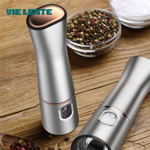Electric Salt and Pepper Grinder Stainless Steel Automatic Gravity Herb Spice Mill Adjustable Coarseness Kitchen BBQ Tool Gadget 26Y0128