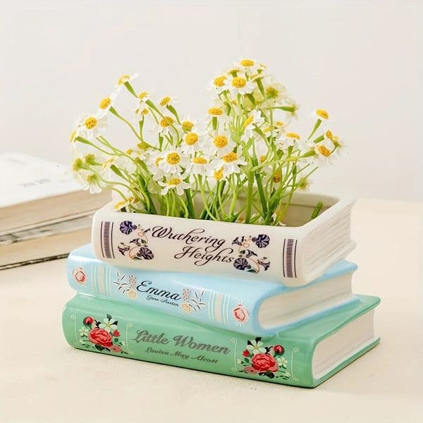 1pc Creative threelayer Ceramic Book Vase retro bookshaped vase home decoration ceramic flower pot Festival gift 260127