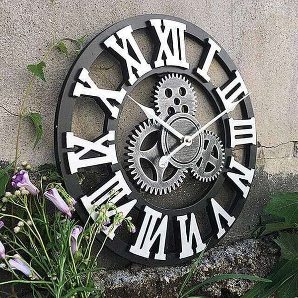 Gear Vintage Industrial Wooden Silent Living Ro Decorative Creative Wall Clock Large Timepiece 26W0128 Y260516