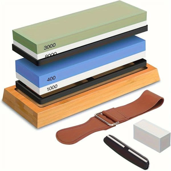 Sharpening Stone Set 4 Side Grit 400/1000 3000/8000 Premium Knife Sharpener Knife Sharpening Stone Kit with Bamboo Base 260120