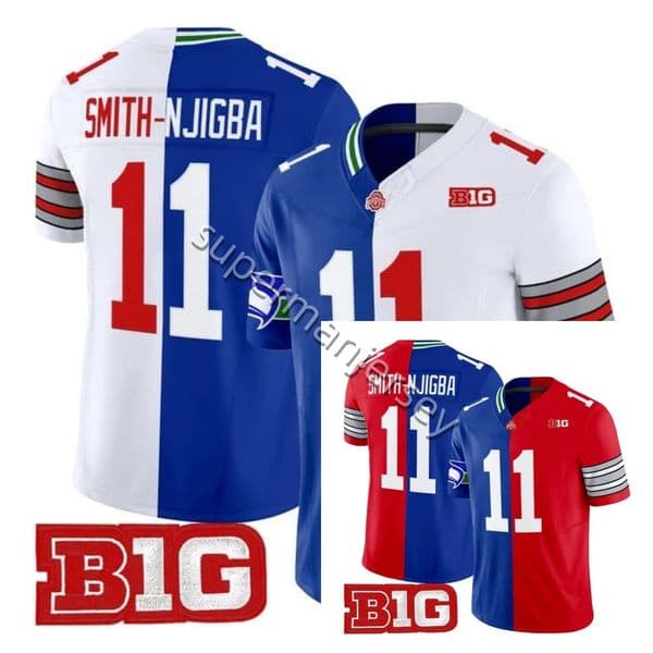 Super Bowl LX 2026 Seattles Seahawkss Smith-Njigba 11 Ohio States Buckeyes football Jersey Split style Men