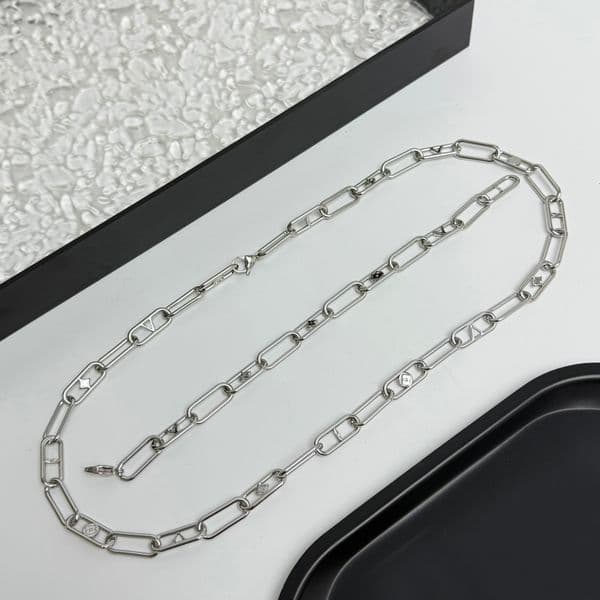New Polished Silver-Tone Metal Geometric Openwork Link Long Chain Necklaces Dual-Use Waist Chain Edgy Minimalist Accessory Ideal Gift For Trendsetters