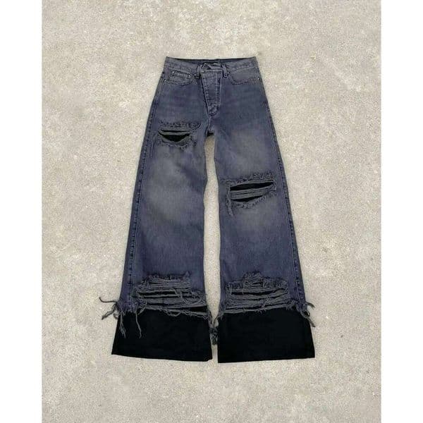 Y2k Harajuku New Gothic Black Baggy Double Layer Denim Men Clothing Wide Leg Ripped Jeans Hip Hop Retro Pants Streetwear C260205