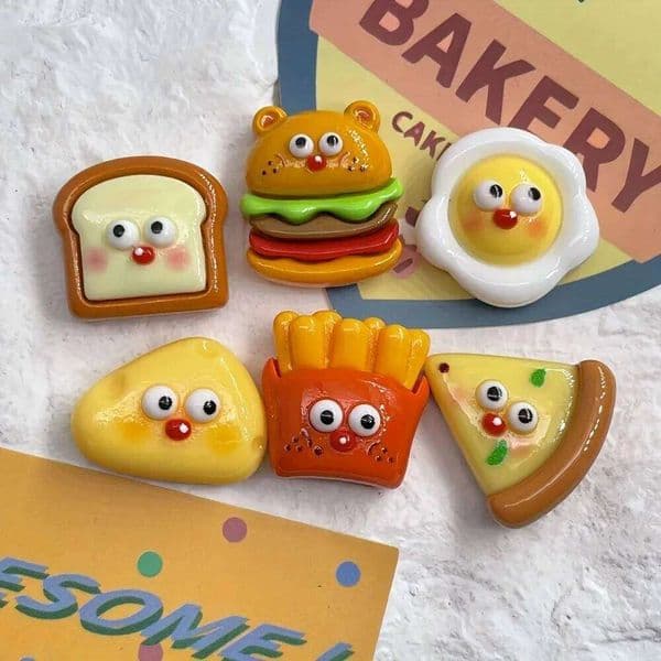 6pcs Cartoon Burger Fries Magnets, Kawaii Whiteboard Stickers, Decorative Refrigerator Magnets 26H0128