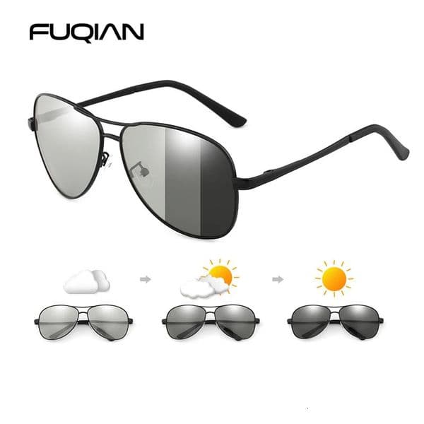 Classic Pilot Pochromic Sunglasses Men Women Fashion Chameleon Polarized Sun Glasses Male Driving Change Color Night Vision 260126