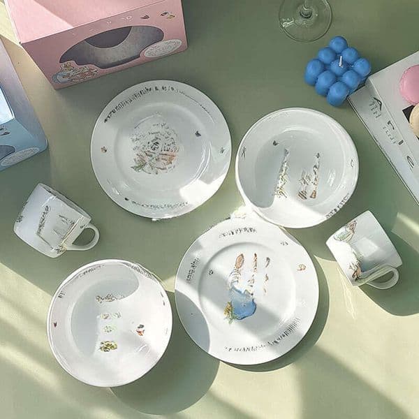 Cross-Border Bowl Plate Mug Three-Piece Household Bone China Cartoon Cute Tableware Gift Box Set European Style B2