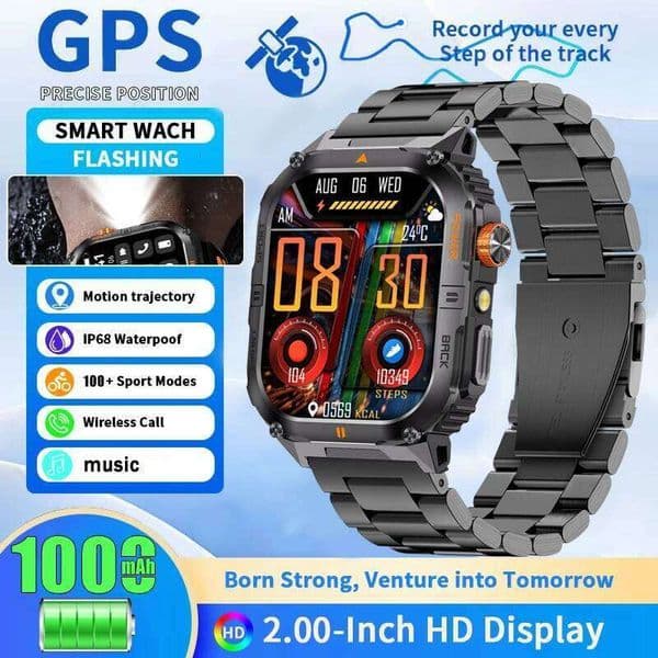 2026 Military New SmartWatch Outdoor Sports Waterproof GPS Tracker LED Bluetooth Call health monitoring Men gift classic X260128