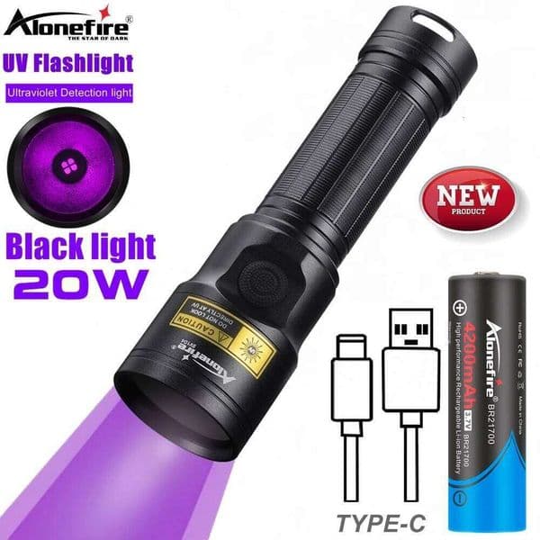 20W LED Rechargeable Flashlight UV Nail polish Curing Cat Dog Urine Stains Tinea Ore Money Scorpion Leakage Marker Detection 26Y0128