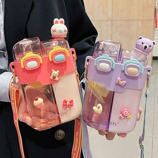 780ML Candy Colored Bottle Summer Children's Double High Beauty Sports Straw Kids Water Cup