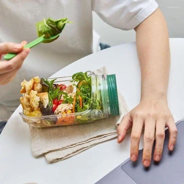 Plates 2 Ompartment Salad Box Crisper Container Leakproof Breakfast Fruit Storage Plastic Pod Containers Keep Fresh Jar