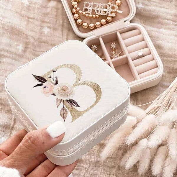 Mini Storage Bridesmaid Ideas Travel Jewelry Case Initial Letter with Birthday Party Box Mother's Day Gift 26H0128