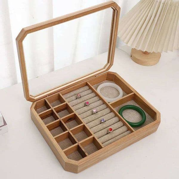 Solid Wood Jewelry Retro Organizer Women's Earrings Bracelet Ring Display Boxes Portable Storage Box 26H0128