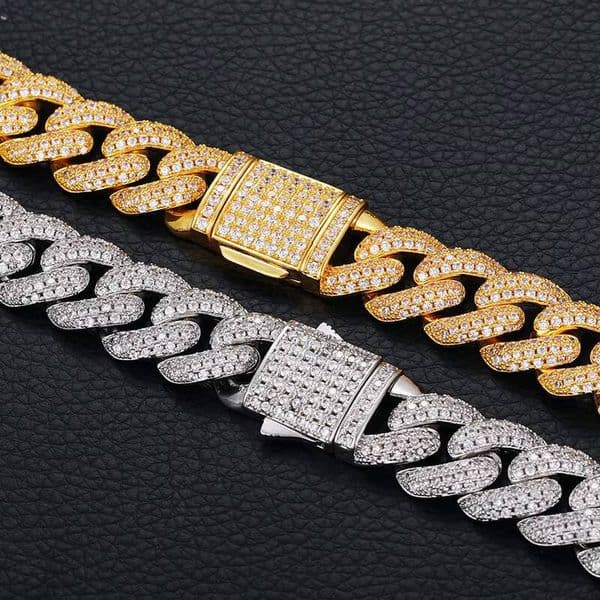Wholesale Fashion Jewelry Hip Hop Iced Out Moissanite/Moissanite Cuban Link Chain Necklace Bracelet Set for Men and Women