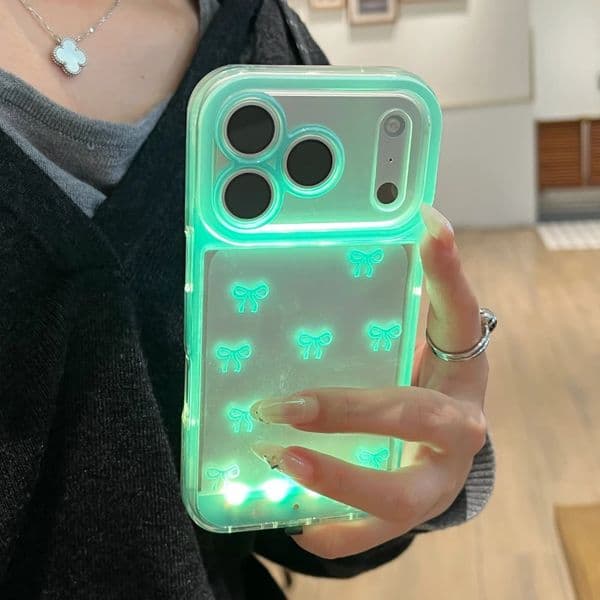 Change Color Luminous Call Light Up Flash Bowknot Phone Case For iPhone 16 15 13 12 11 14 17 Pro Max Plus Air Shockproof Cover 260127
