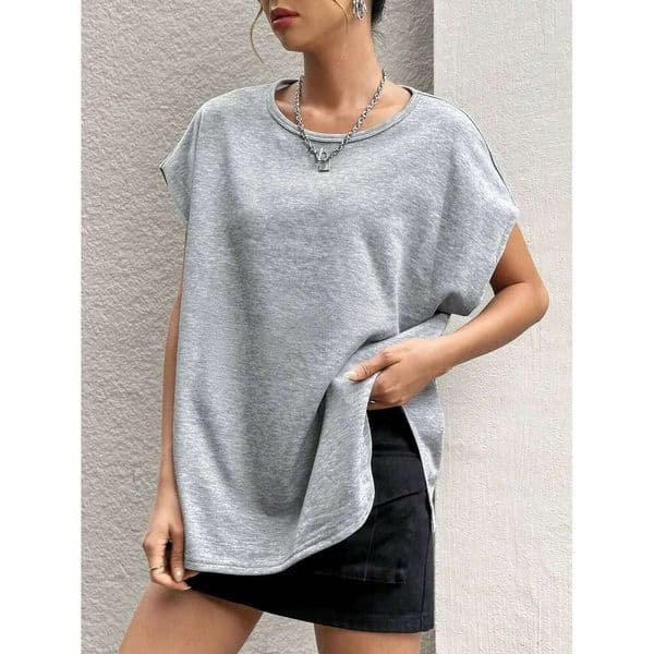 Design Sense Women's Short-Sleeved T-Shirt Loose round Neck Bat Sleeve Pure Cotton Top for Spring And Summer