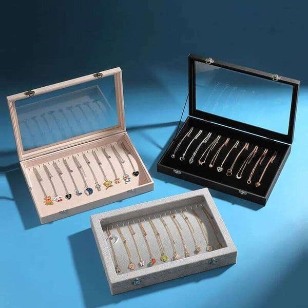 Ice Velvet 20 Showcase for Necklaces Jewelry Box Stackable Glass Top Lockable 26H0128