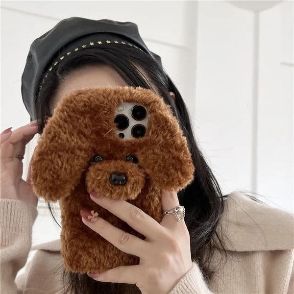 3D Teddy Dog Fluffy Phone Case For iPhone 15 14 13 Pro Max 12 Mini 11 X XS Max XR 6 7 8 Plus SE 2 Plush Hair Fluff Toy Soft Case 260127