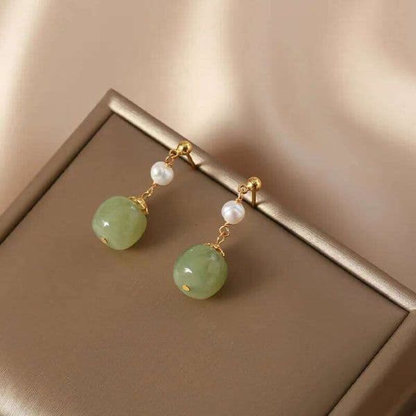 100% Natural Freshwater Pearl & Nephrite Jade Stone 14K Gold Filled Ladies Tassels Stud Earrings Not Allergic Birthday Gifts