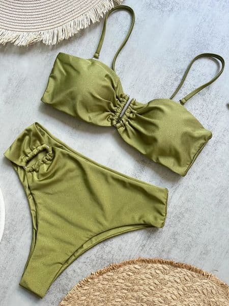 Bandeau Bikini Push Up Women Swimsuits 2024 Sexy Female Swimwear Brazilian Set Thong Biquini Swim Suits Solid Beachwear 260128