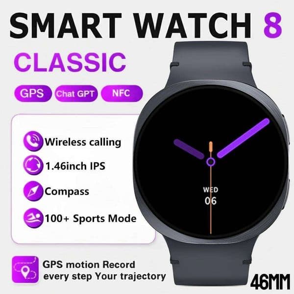 New Smart Watch 8 1.46" GPS Track NFC SOS Bluetooth Call Chat-GPT AI Fitness Sport Tracker Heart Rate Womens Health Smartwatch X260128