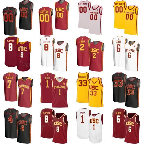 Printed College Basketball USC Trojans Jersey 4 Chad Baker-Mazara 1 Rodney Rice 2 Ezra Ausar 6 Jacob Cofie 33 Jaden Brownell 7 Marsh 8 Jerry Easter II Child Women Mens