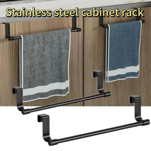 Stainless Steel Towel Bar Cabinet Door Hanging Bathroom Kitchen Wipe Rack 260127