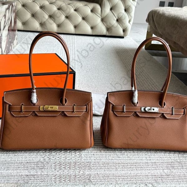 Long Handle Totebag Luxury Handbag Women Shoulder Bag Travel Shopping Bag Cowhide Leather Sac De Luxe Gold Silver Hardware Buckle Plain Color Clutch Bolso De Diseno