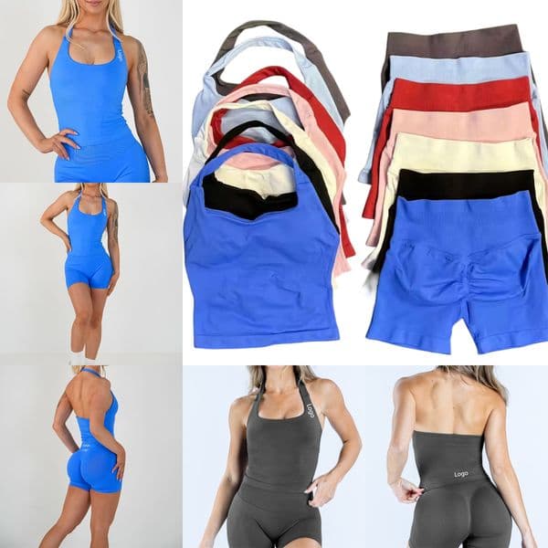 Women yoga outfits 2 pieces Impact Workout Sets Impact Halter Top matching Scrunch Seamless Shorts Gym Set Backless Tank Tops Gym Suit Fitness Clothes