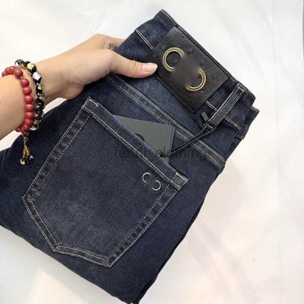 Men's Jeans Designer Double High-End European Man Dark Blue Four Seasons Retro Stretch Washed Slim Fit Straight-Leg Trousers NZSR