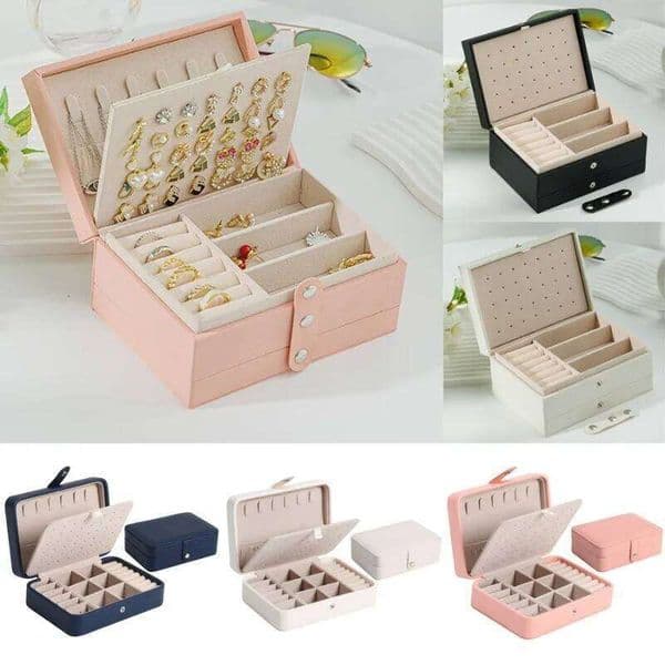Fashion PU Leather Jewellery Storage Boxes Portable Travel Box Necklace Earrings Ring Jewelry Organizer Display Case 26H0128