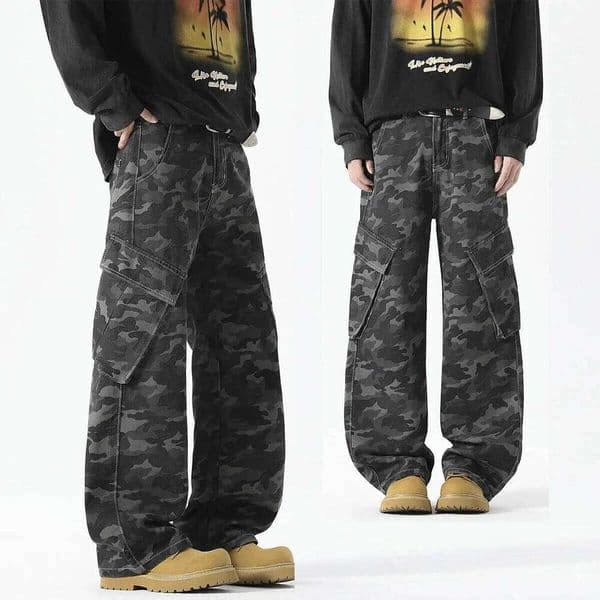 2025 Men's American Workwear Camouflage Jeans Men Casual Fashion Loose Straight Leg High Street Pants Autumn New Trend Brand C260205