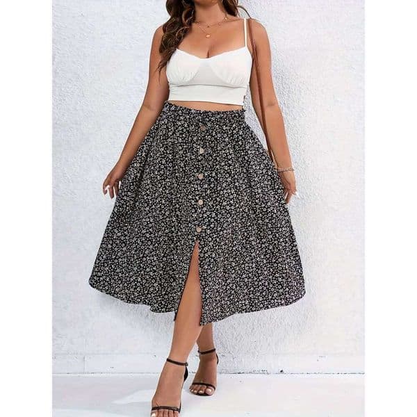 Plus Size Spring Summer Women Elegant Vacation Casual Fashion Floral Print Split Loose Long Skirt