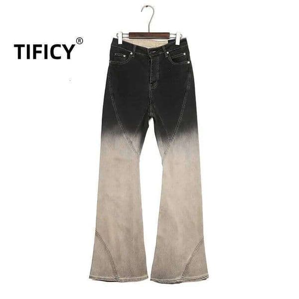 High Street Denim Men's Dark RO New Gradient Vintage Stacking Horn Micro Flared Jeans Pants C260205