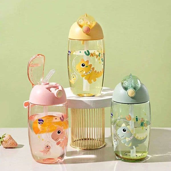 500ML Children's Water Bottle For School Portable Cartoon Dinosaur Sippy Creative Feeding Cup With Straws And Lids Drin