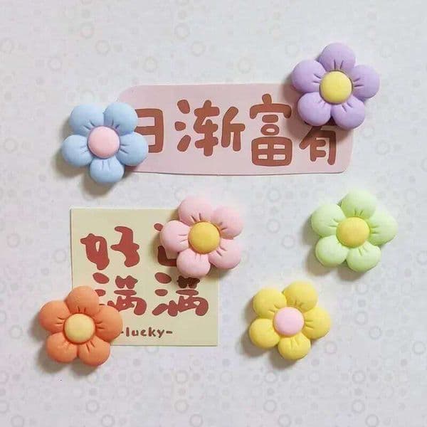 6pcs Macaron resin sunflower refrigerator three-dimensional personality creative cute magnet kitchen office decoration 26H0128