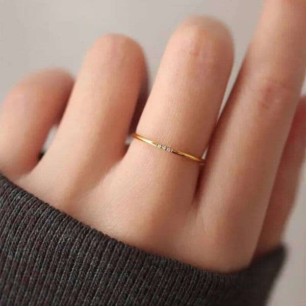 New 1mm stainless steel Cubic Zirconia Thin Finger Fashion Jewelry Zircon Wedding Ring XJ260127