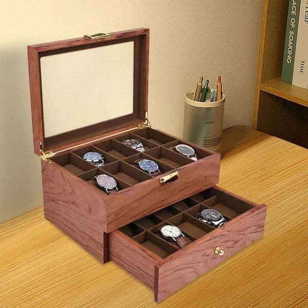 20 Slot Wooden Watches Display Box Case Jewelry Watch Storage Organizer 26H0128