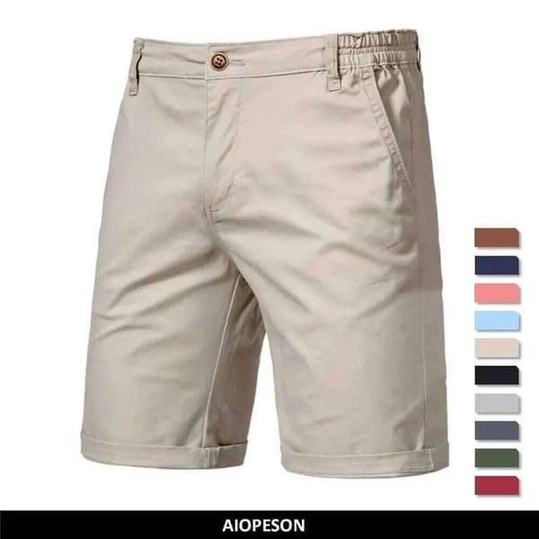 AIOPESON Summer 100% Cotton Solid High Quality Casual Business Social Elastic Waist Men 10 Colors Beach Shorts X260128