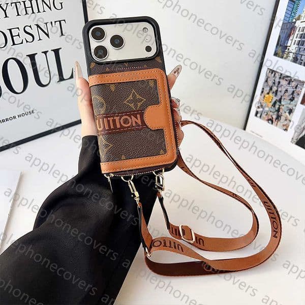 17 Pro Max designer Phone Cases Brand Crossbody Wallet iPhone Case for 16 Pro Max15/14/13/12 | Card Holder & Lanyard | Compatible with 15 Plus/16 Plus | Handbag - Style Cover 333
