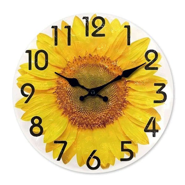 Modern Sunflower Oil Painting Pattern Wooden Wall Living Room Bedroom Kitchen Home Decor Silent Quartz Clock Holiday Gift 10-Inch 12 26W0128