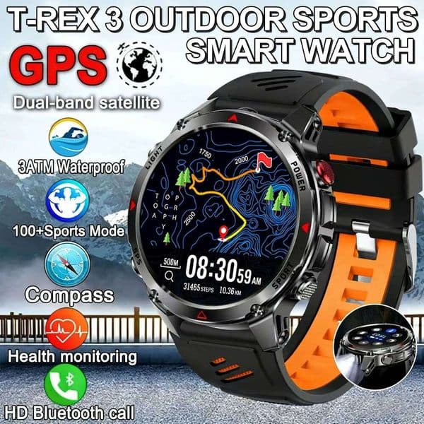 2025 New Smart Watch GPS 1.46"HD LED Flashlight 540 MAH Men 100+ Sports 3ATM Waterproof Compass Wireless Call Smartwatch X260128