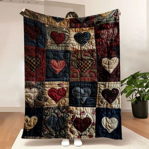 UltraSoft Flannel HeartPrint Blanket Lightweight and portable for yearround travel camping or office use Patchwork quilt 260122