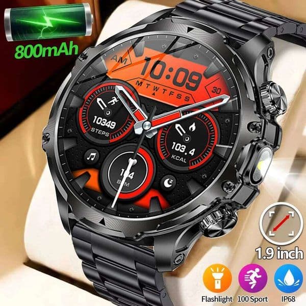 2025 New 1.9" Men's Outdoor 800mAh Battery Life Smart Watch HD Touch Screen 100+ Sports Mode Fitness IPX8 Waterproof X260128