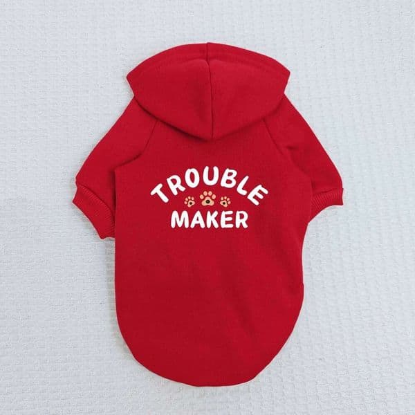 Small and Medium Dog Red Fleece Lined Hooded Sweater - Fun Pattern, Fall Winter Spring Clothing Warm Pet Gear 26W01128