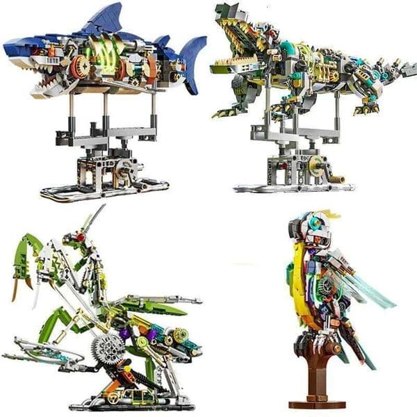 Technical Mechanical Shark Parrot Mantis Insect Sea Animal Life Set Light Building Blocks Bricks Model Assembly Toy For Kid Gift Y260127