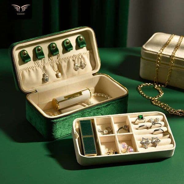 TAIMY Double Layer Design Velvet Jewelry Box Portable Travel Ring Earrings Necklace Boxes Personalized Gift Free Custom Logo 26H0128