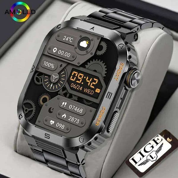 LIGE 2025 Rugged And Durable Military Ip68 Waterproof 2.01 '' HD Display Bluetooth Voice Smart Watch For Android IOS X260128