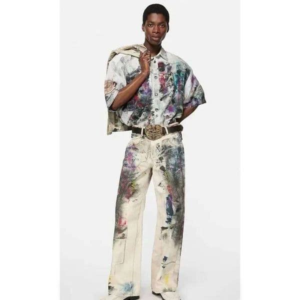 Graffiti Splashing Ink Harajuku Cargo Clothing Goth Hip Hop Retro Baggy Men Wide-leg Mens Jeans Y2k Pants C260205